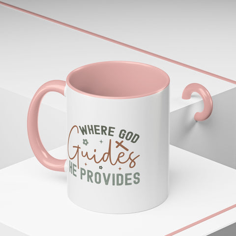 Inspirational Accent Coffee Mug - Where God Guides He Provides - Perfect for Gift Giving and Daily Motivation