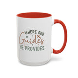 Inspirational Accent Coffee Mug - Where God Guides He Provides - Perfect for Gift Giving and Daily Motivation