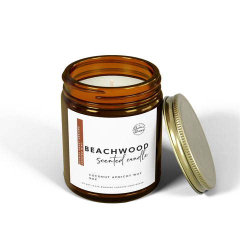 Scented Candle - Beachwood Aroma | Coconut Apricot Wax (4oz, 9oz)