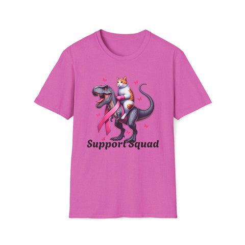 Support Squad T-Rex & Cat Breast Cancer Awareness T-Shirt