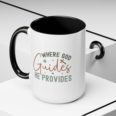 Inspirational Accent Coffee Mug - Where God Guides He Provides - Perfect for Gift Giving and Daily Motivation