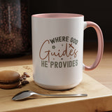 Inspirational Accent Coffee Mug - Where God Guides He Provides - Perfect for Gift Giving and Daily Motivation