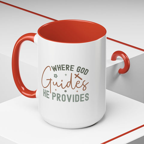 Inspirational Accent Coffee Mug - Where God Guides He Provides - Perfect for Gift Giving and Daily Motivation