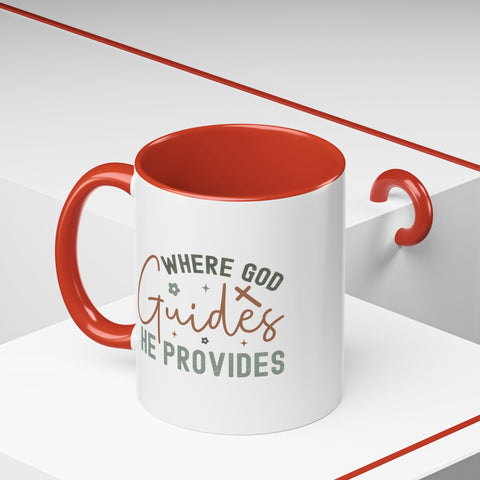 Inspirational Accent Coffee Mug - Where God Guides He Provides - Perfect for Gift Giving and Daily Motivation