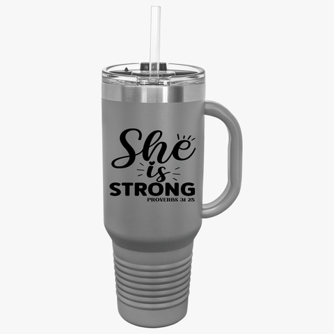 Empowering Insulated Travel Mug - 40oz "Proverbs 31:25 She is Strong" - Perfect for Gifts & Everyday Use