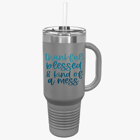 Thankful Blessed Insulated Travel Mug - 40oz Coffee Cup for Adventure Lovers