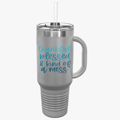 Thankful Blessed Insulated Travel Mug - 40oz Coffee Cup for Adventure Lovers