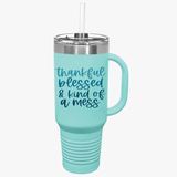 Thankful Blessed Insulated Travel Mug - 40oz Coffee Cup for Adventure Lovers