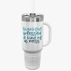 Thankful Blessed Insulated Travel Mug - 40oz Coffee Cup for Adventure Lovers