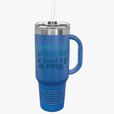 Thankful Blessed Insulated Travel Mug - 40oz Coffee Cup for Adventure Lovers