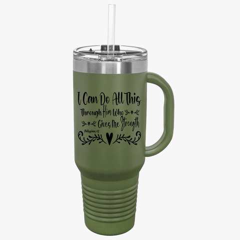 Motivational Insulated Travel Mug Philippians 4:13 - 40oz 'I Can Do All This'