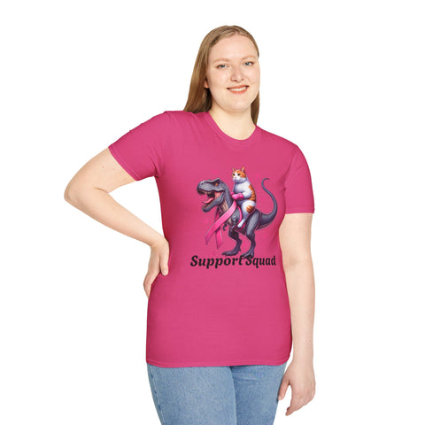 Support Squad T-Rex & Cat Breast Cancer Awareness T-Shirt