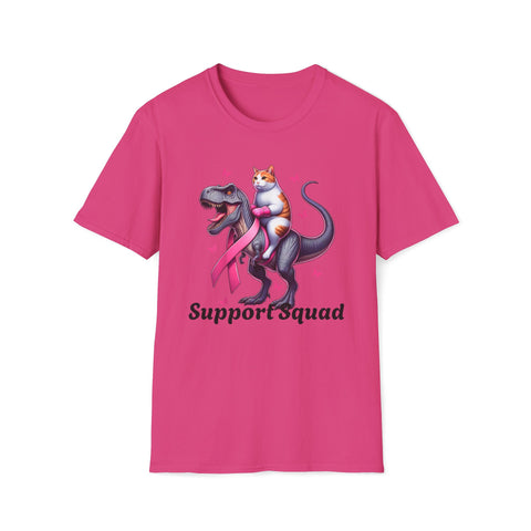 Support Squad T-Rex & Cat Breast Cancer Awareness T-Shirt