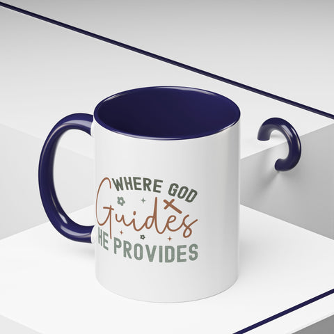 Inspirational Accent Coffee Mug - Where God Guides He Provides - Perfect for Gift Giving and Daily Motivation