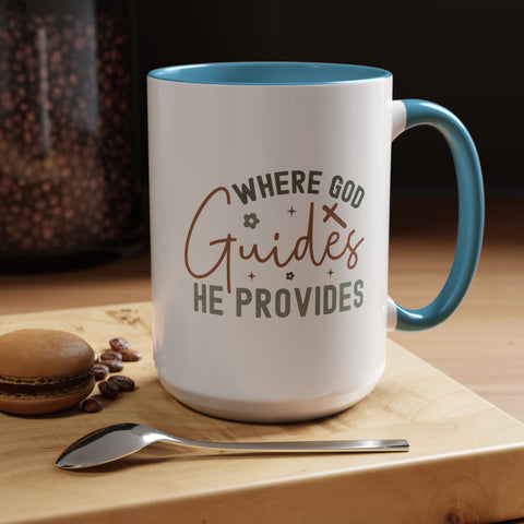 Inspirational Accent Coffee Mug - Where God Guides He Provides - Perfect for Gift Giving and Daily Motivation