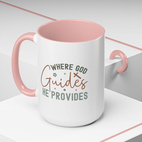 Inspirational Accent Coffee Mug - Where God Guides He Provides - Perfect for Gift Giving and Daily Motivation