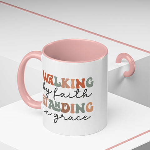 Inspirational Coffee Mug - Romans 5:2-3 Walking by Faith, Standing in Grace