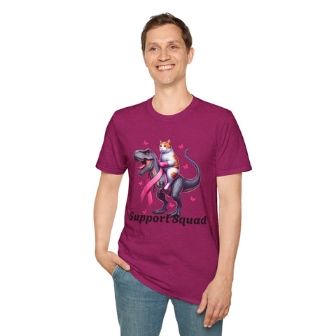 Support Squad T-Rex & Cat Breast Cancer Awareness T-Shirt