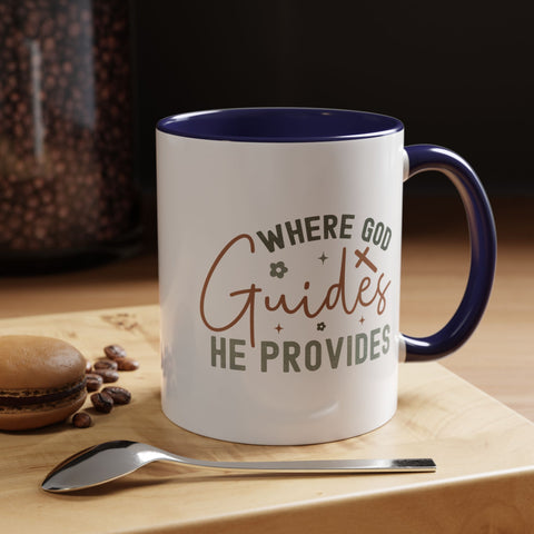 Inspirational Accent Coffee Mug - Where God Guides He Provides - Perfect for Gift Giving and Daily Motivation