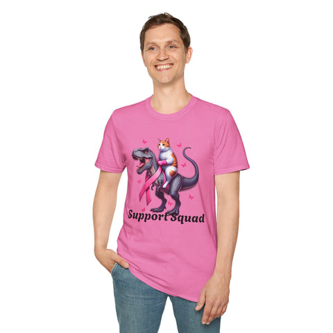 Support Squad T-Rex & Cat Breast Cancer Awareness T-Shirt